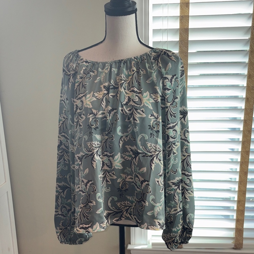 LOFT Sage Green Floral Peasant Blouse